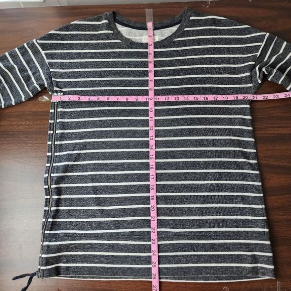 Lou & Grey Striped Top Long Sleeve Side Zip Grey White Cotton Blend size M - Picture 8 of 12